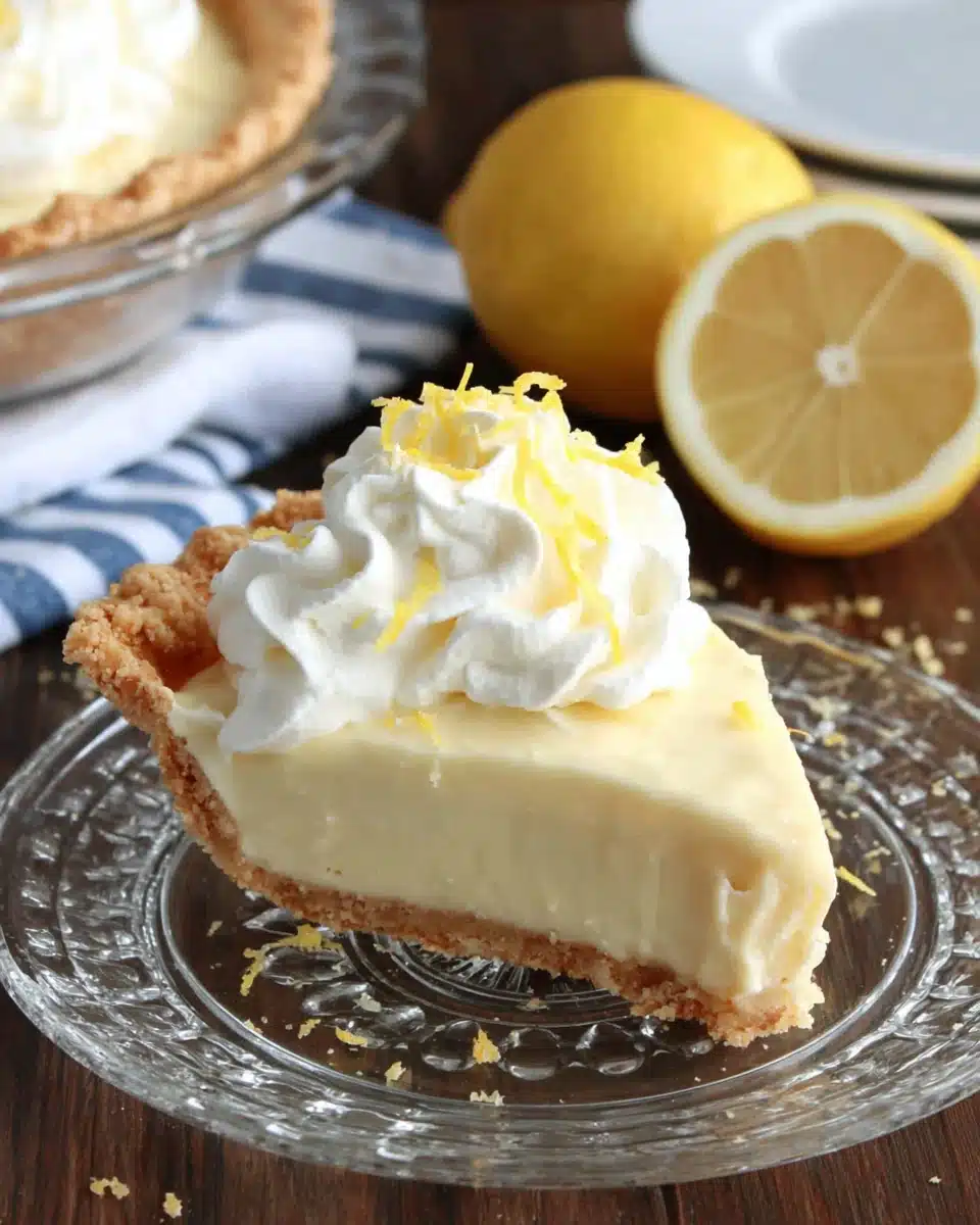 Delicious Paula Deen lemon pie slice with whipped cream.