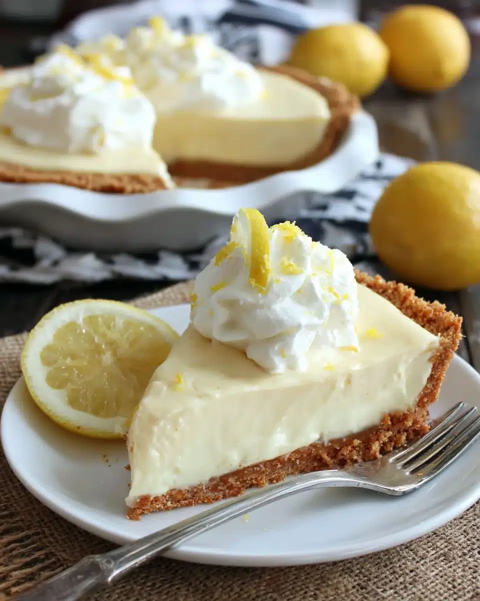 Paula Deen lemon pie topped with whipped cream and lemon zest