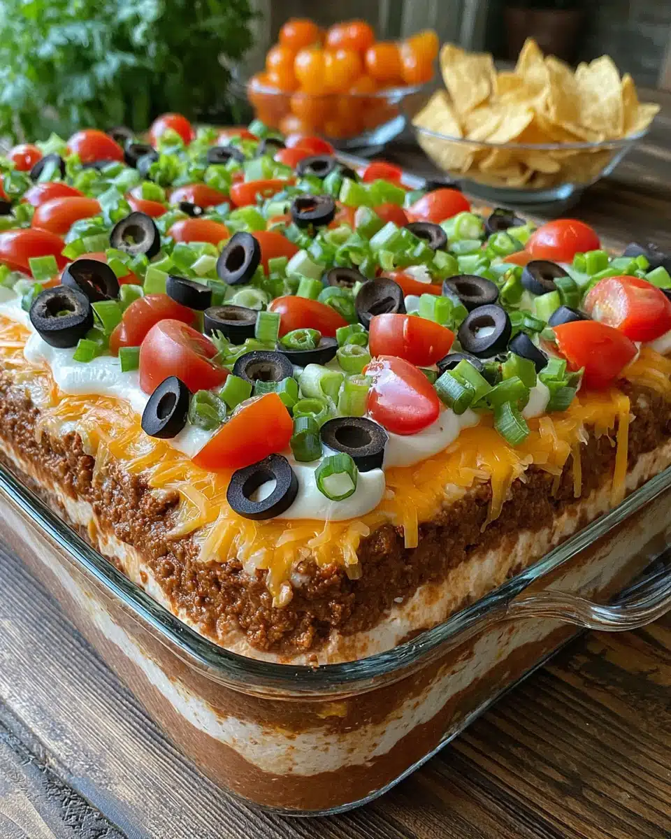 Seven Layer Taco Dip Delight Delicious seven layer taco dip perfect for gatherings.