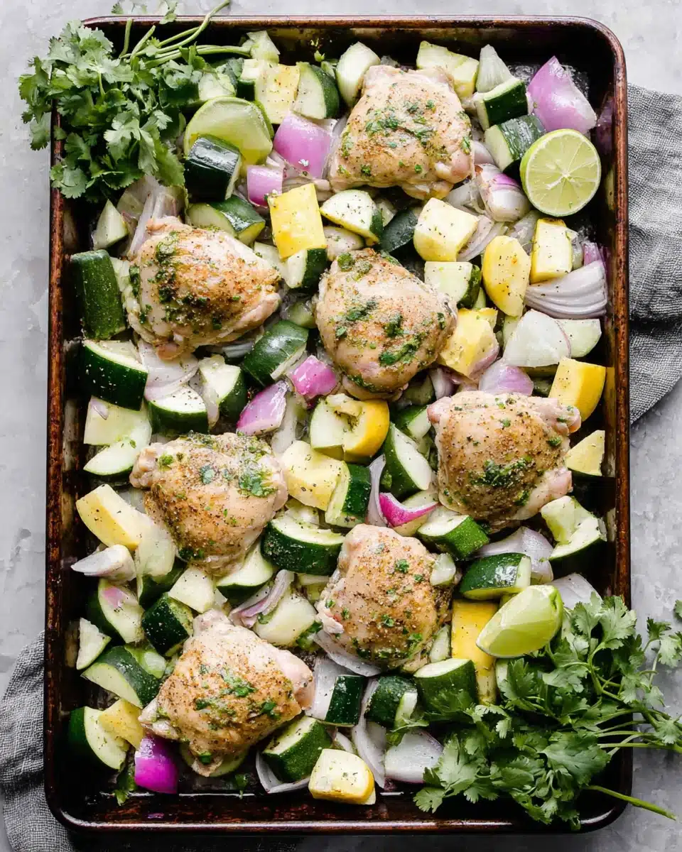 Sheet pan salsa verde chicken with vibrant veggies