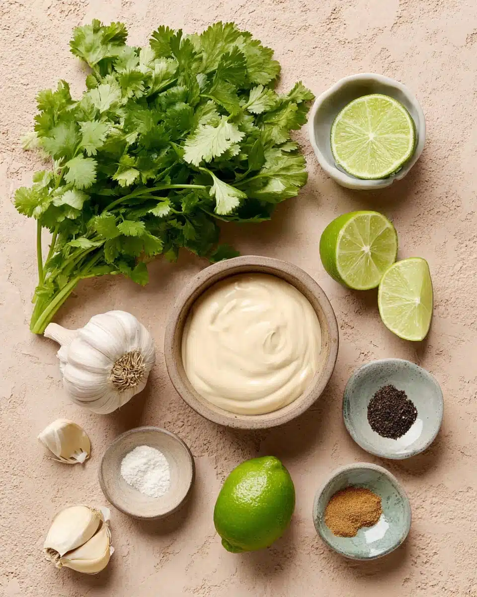 Cilantro lime dressing ingredients for shrimp taco salad.
