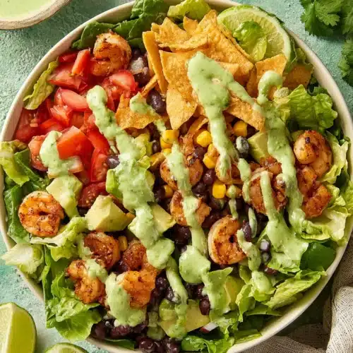 Shrimp taco salad loaded with fresh ingredients and vibrant flavors