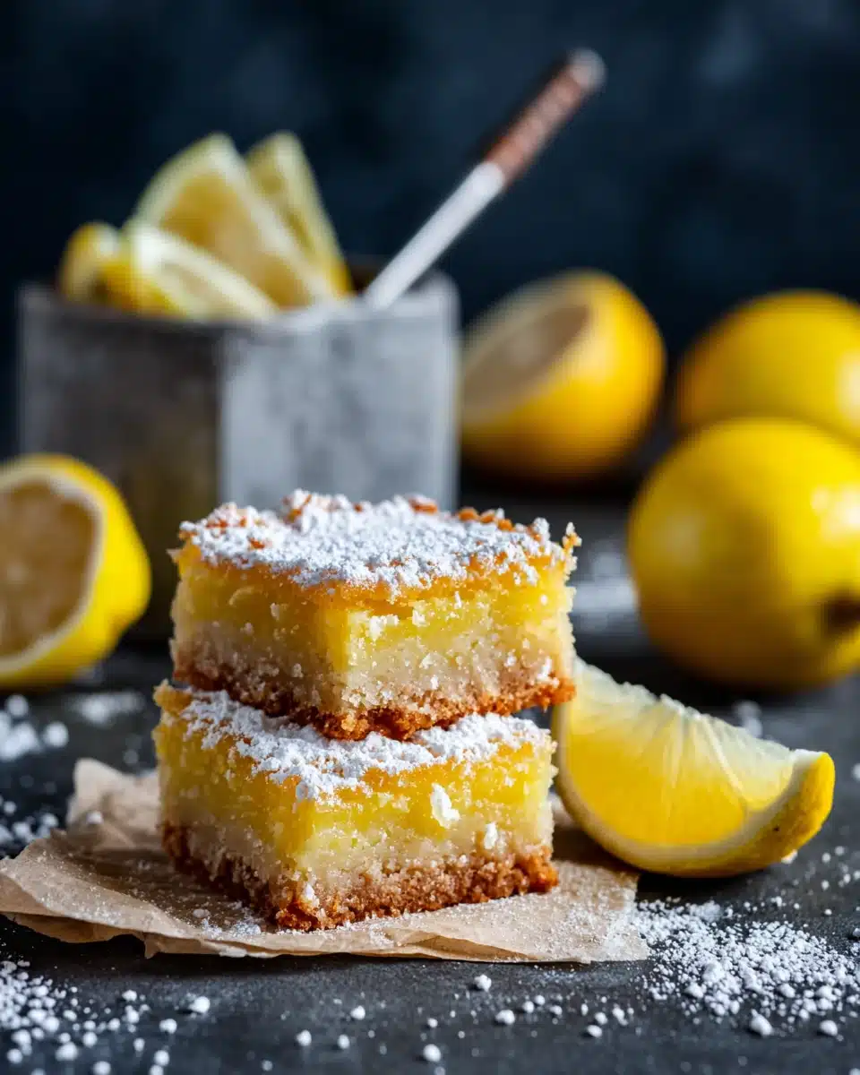 Delicious small batch lemon bars with powdered sugar topping.