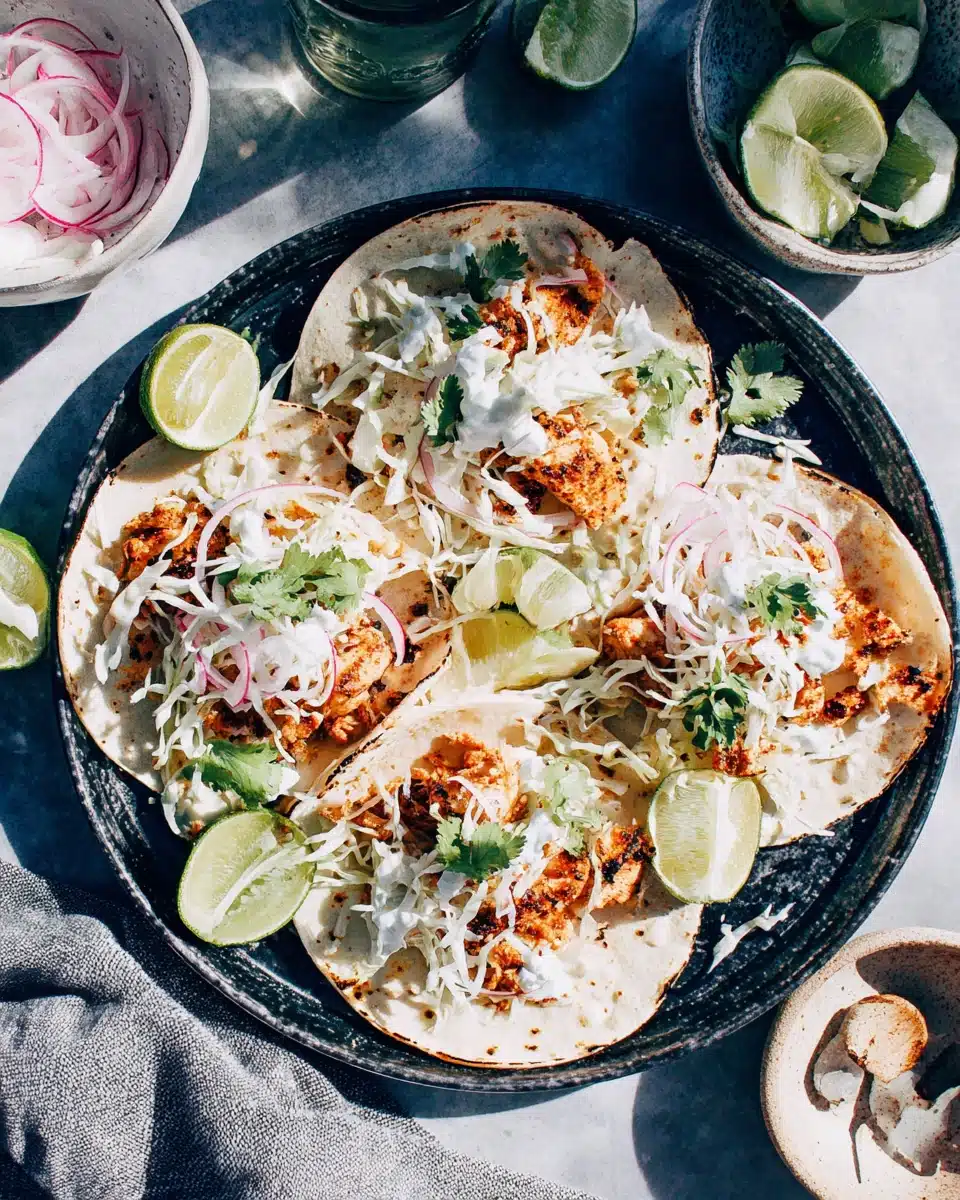 Delicious spicy fish tacos ready to serve