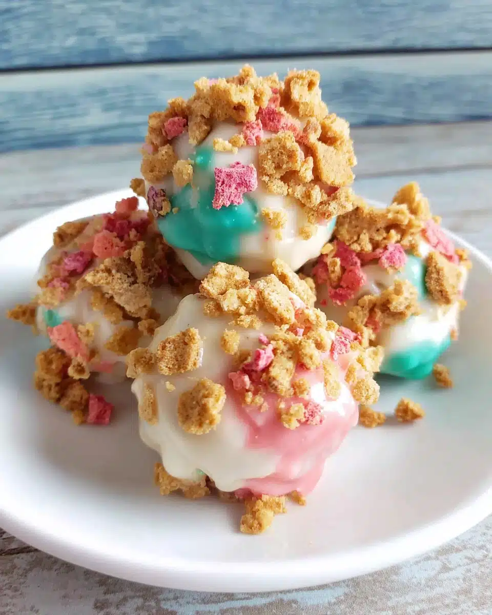 Strawberry crunch cookie balls with creamy center and crunchy coating