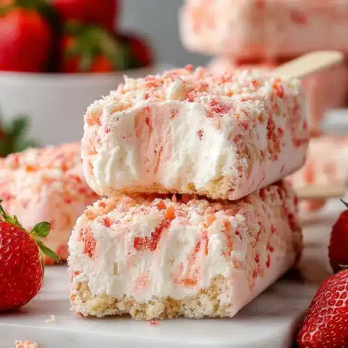 Delicious Strawberry Shortcake Ice Cream Bars 1 Strawberry shortcake ice cream bar with crunchy coating and fresh strawberries