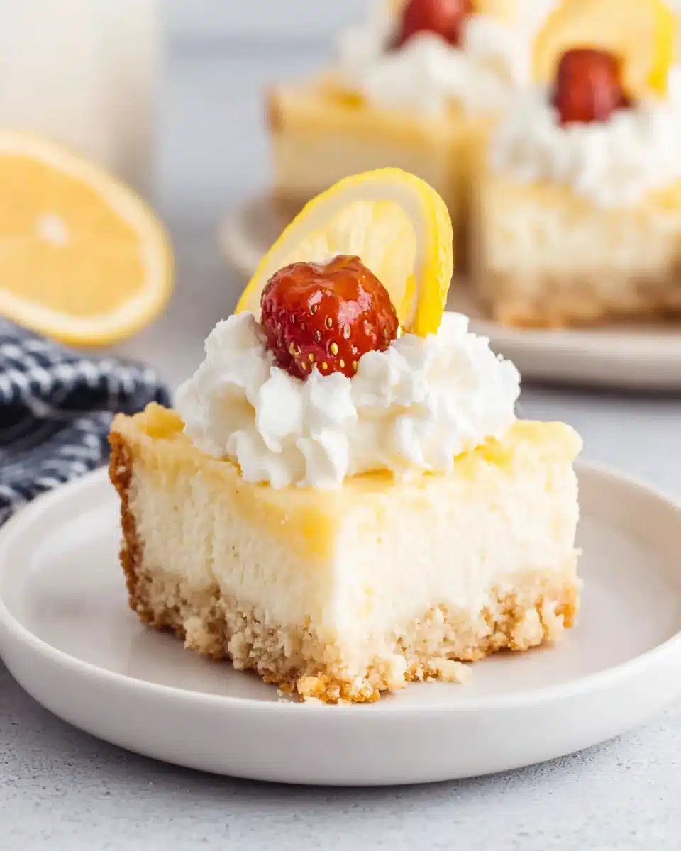 Sugar free strawberry lemonade bars with lemon slice and whipped cream