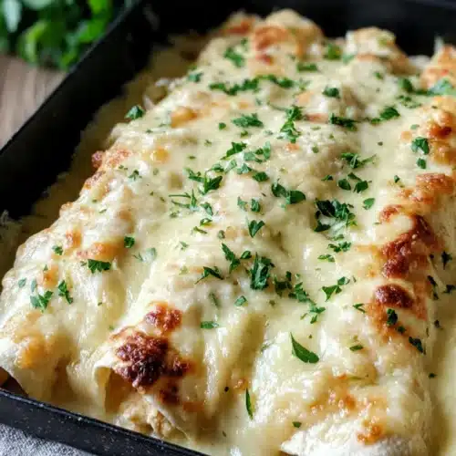Creamy white chicken enchiladas ready to serve