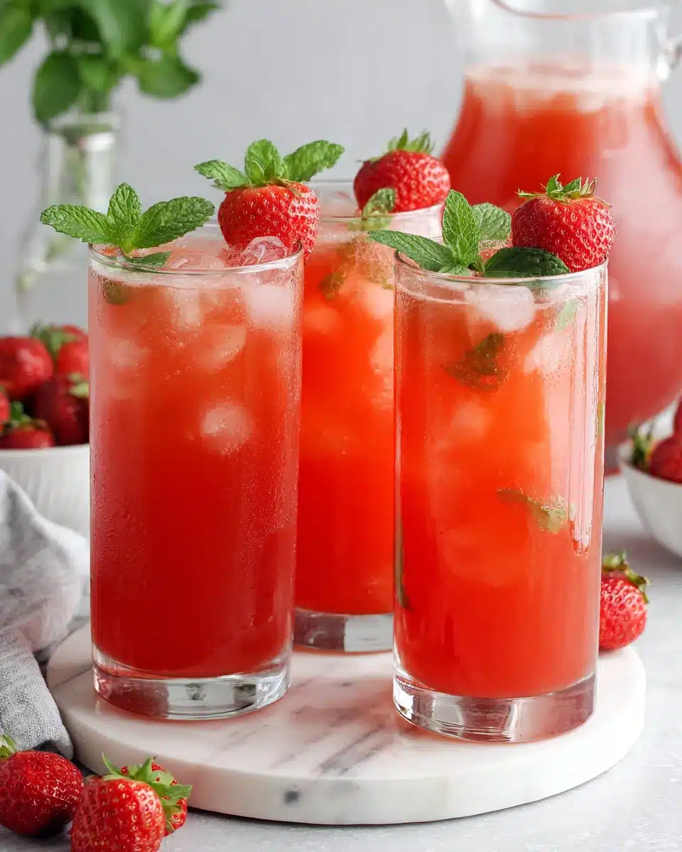 Refreshing agua de fresa with strawberries and mint in glasses with ice