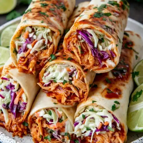 BBQ Chicken Coleslaw Wraps: Deliciously Easy and Flavorful 1 BBQ chicken coleslaw wraps with tangy slaw and juicy chicken, served on a plate with lime wedges