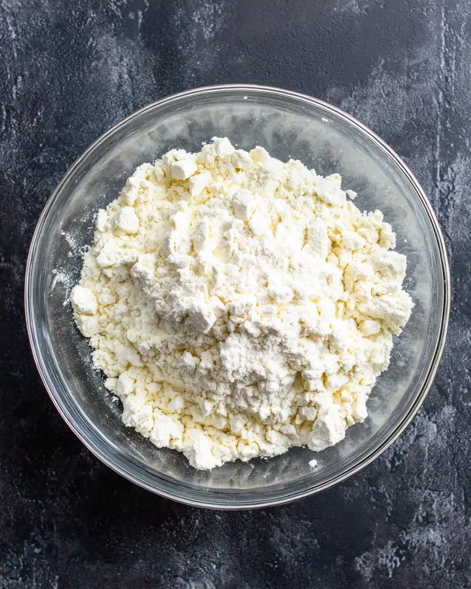Blueberry Muffin Crumb Topping Ingredients Crumb topping ingredients for blueberry muffins in a glass bowl