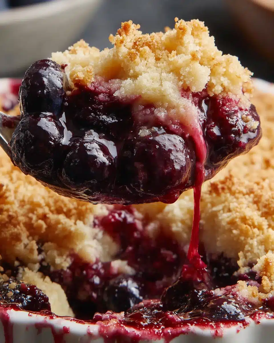 Classic berry crisp with frozen berries, golden crumble topping, juicy mixed berries