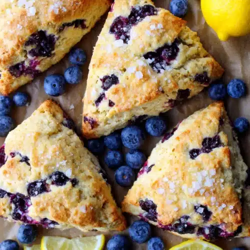Easy blueberry scones with fresh berries and lemon zest, golden and flaky