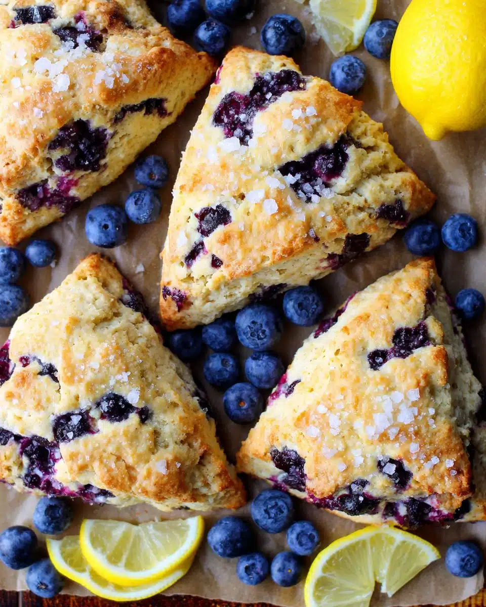 Easy blueberry scones with fresh berries and lemon zest, golden and flaky