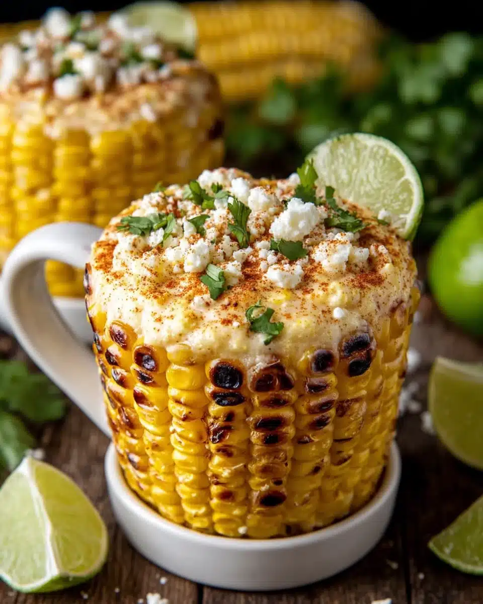 Elote Corn in a Cup with Cotija Cheese and Lime Elote corn in a cup with cotija cheese, lime, and cilantro