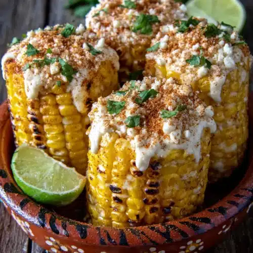 Elote Corn in a Cup: A Mouthwatering Snack Delight 1 Elote corn in a cup with lime and cilantro in a decorative bowl