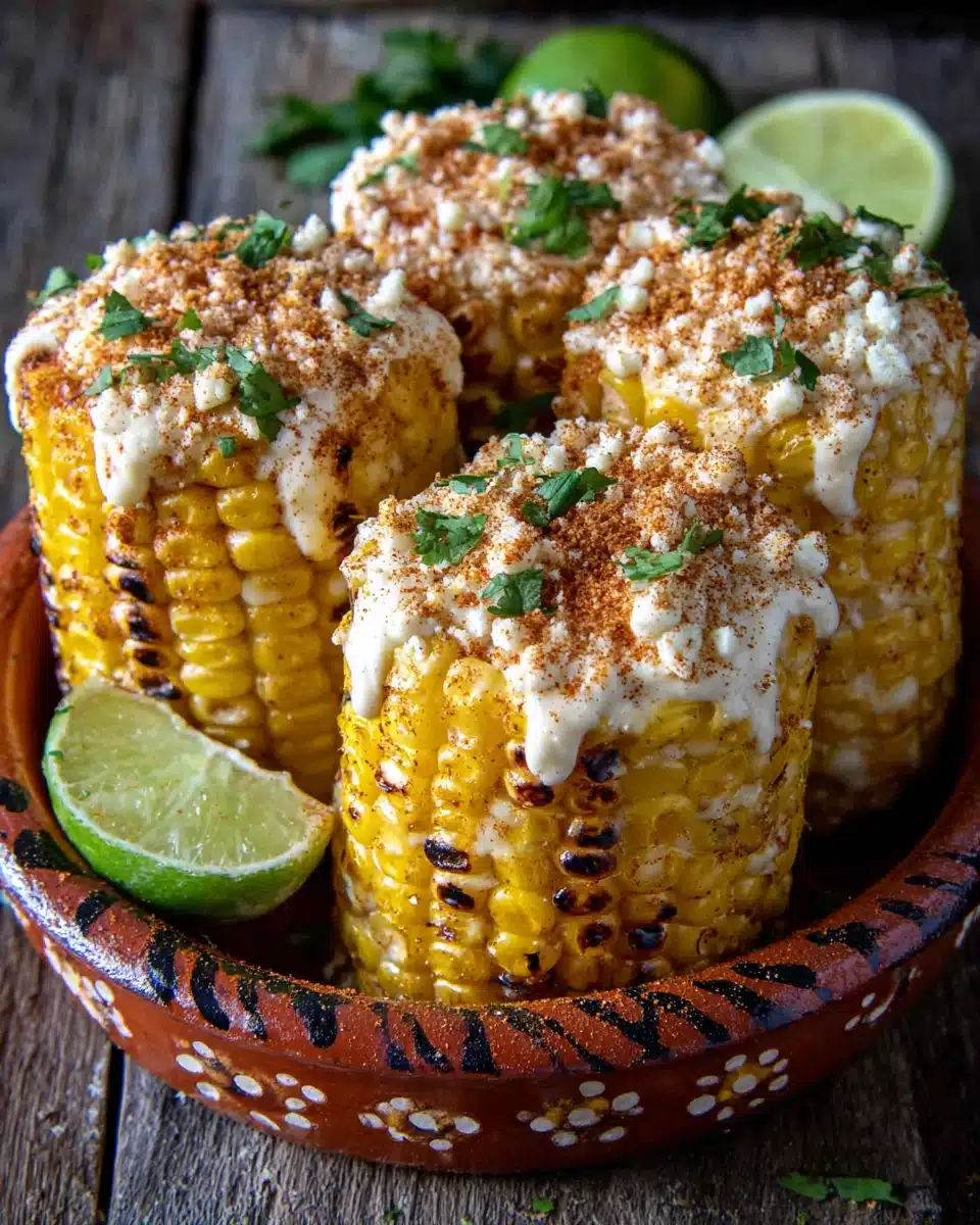 Elote Corn in a Cup with Cotija Cheese and Lime Elote corn in a cup with lime and cilantro in a decorative bowl
