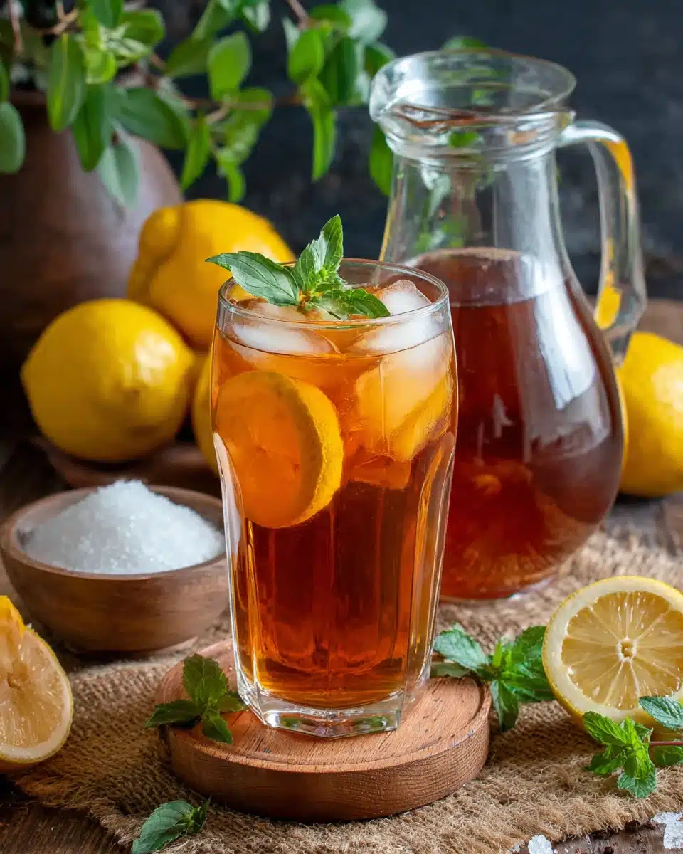 Homemade Sweet Tea Recipe with Lemon and Mint Garnish Homemade sweet tea gallon recipe served with lemon and mint garnish