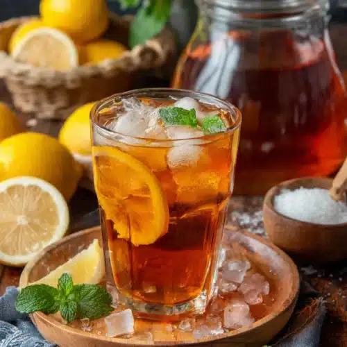 Homemade Sweet Tea Gallon Recipe: Refreshingly Easy! 1 Homemade sweet tea gallon recipe served with lemon and mint garnish