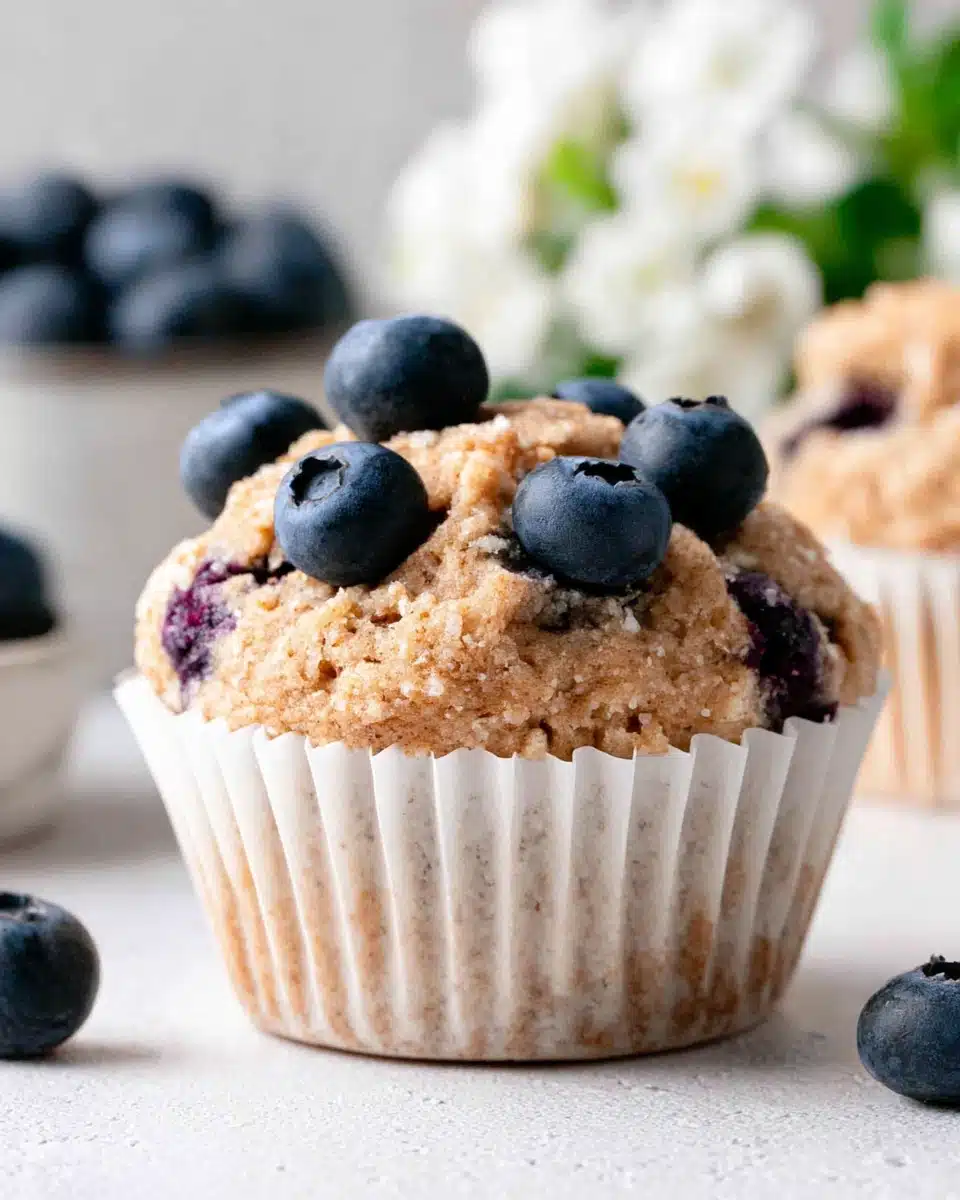 Mini Blueberry Banana Muffin with Fresh Blueberries Mini blueberry banana muffin with fresh blueberries on top