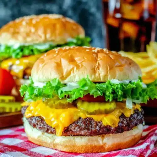 Juicy smash burger with melted cheese, lettuce, and ketchup on a soft bun, keyword: smash burger recipe