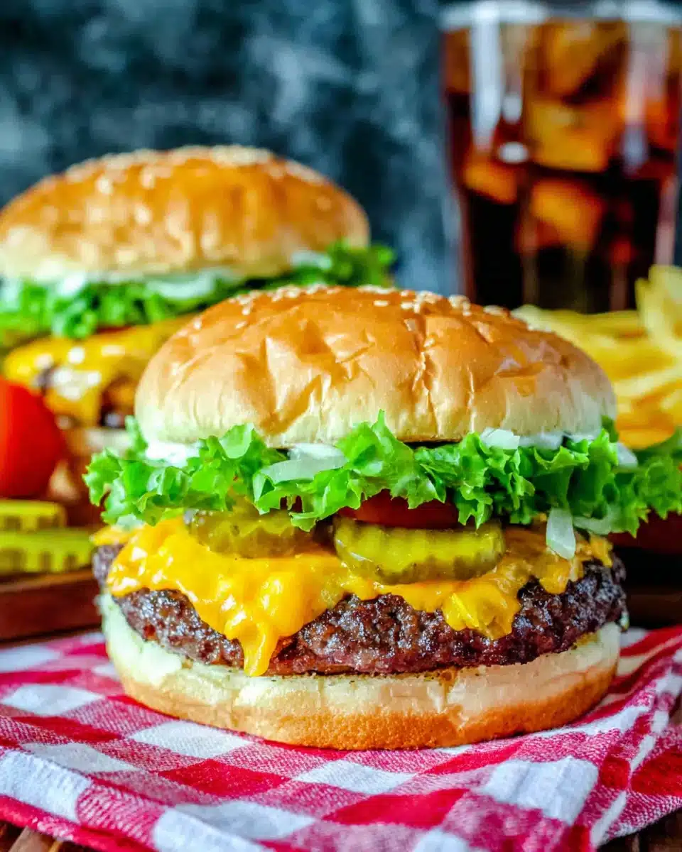 Juicy smash burger with melted cheese, lettuce, and ketchup on a soft bun, keyword: smash burger recipe