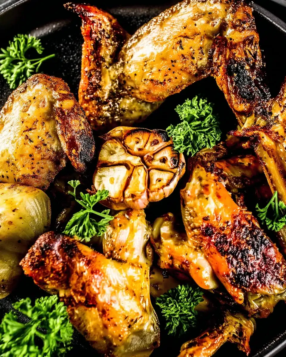 Crispy Buffalo Wild Wings Lemon Pepper wings with parsley and roasted garlic