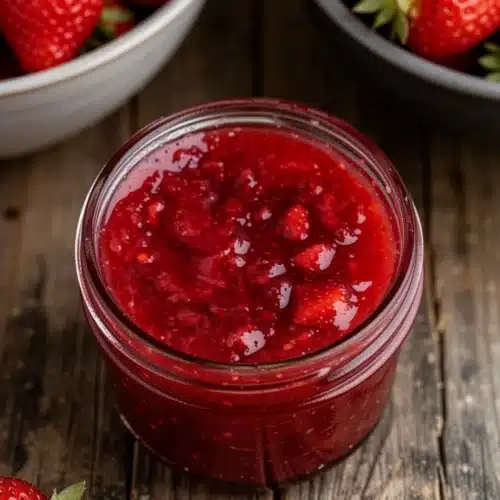 Easy Small Batch Strawberry Jam: A Delicious Treat 2 Easy small batch strawberry jam in a glass jar with a wooden spoon