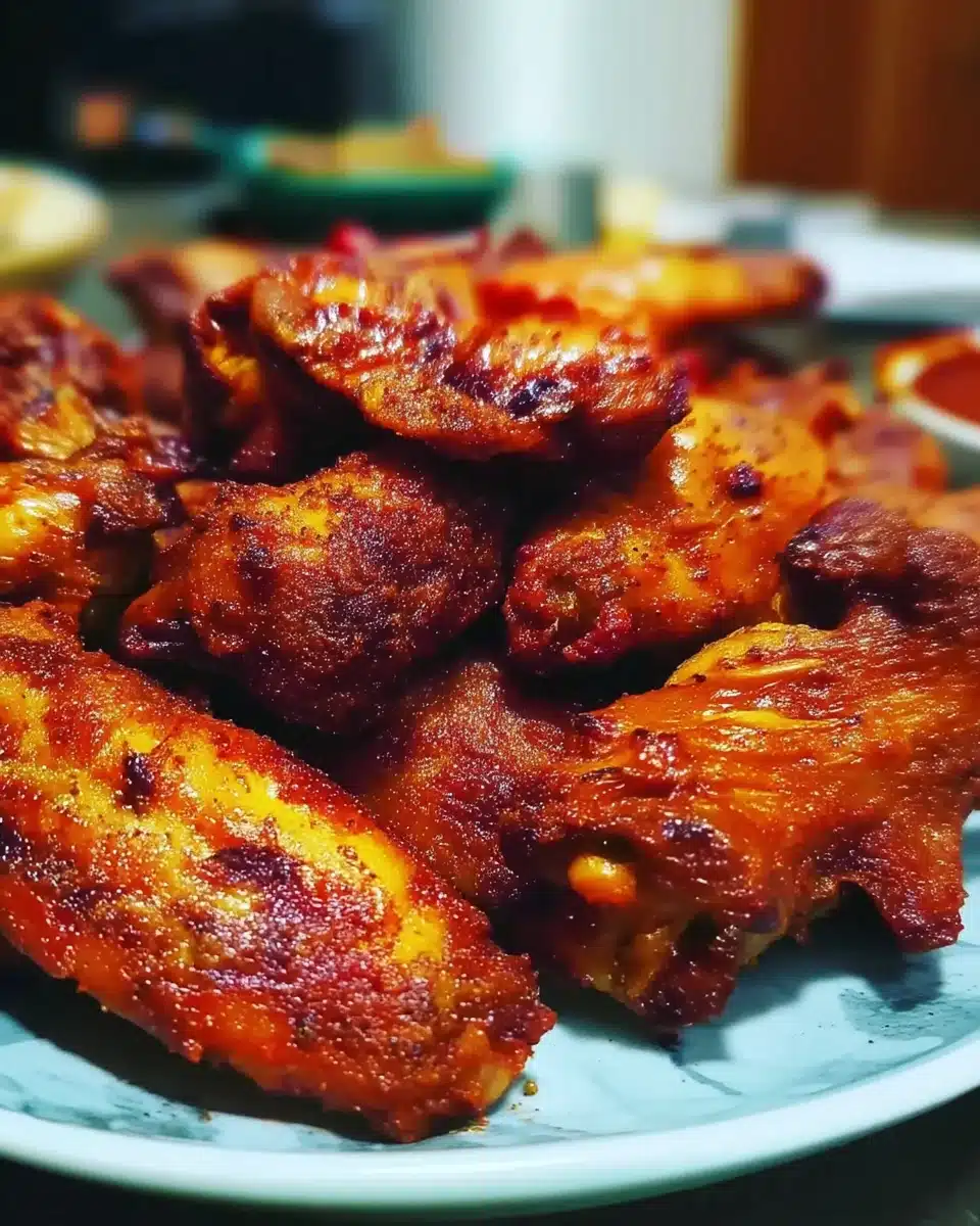 Extra crispy baked wings on a plate, golden and seasoned, ready to serve.