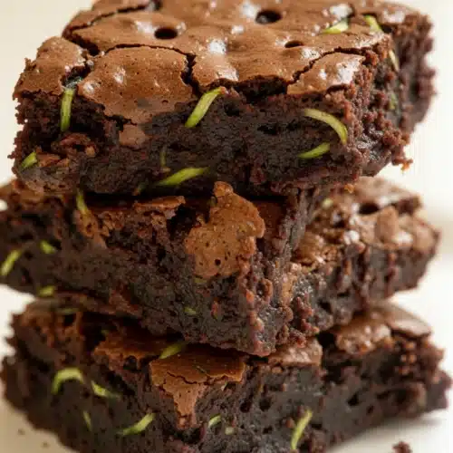 Flourless zucchini brownies stacked, rich chocolate texture, fudgy and moist