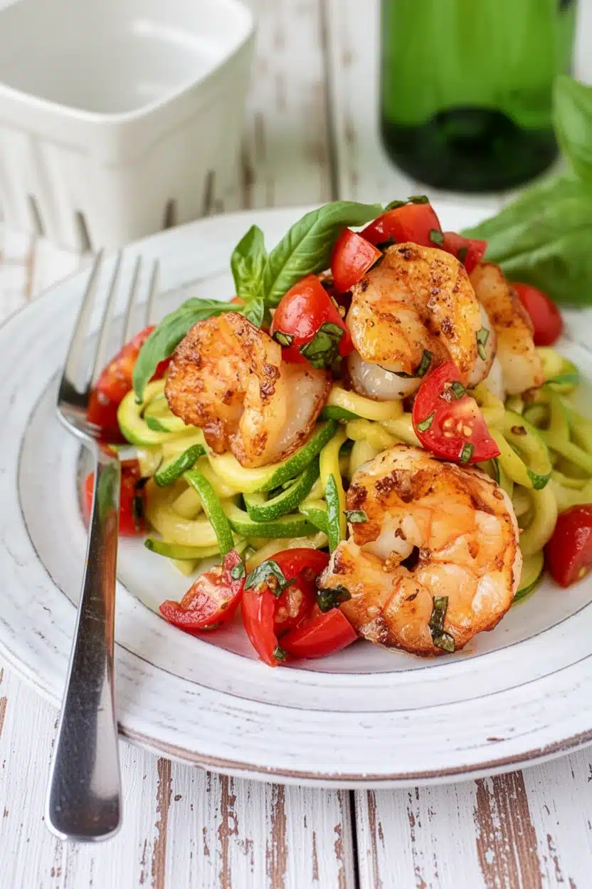 Garlicky Tomato-Basil Shrimp with Zoodles: A Delightful Low-Carb Dish