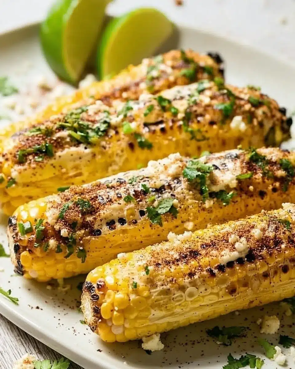 Grilled Sweet Corn with Chili Lime Butter and Queso Fresco Grilled sweet corn with chili lime butter and queso fresco, charred kernels and fresh herbs