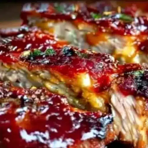 Juicy oven baked barbecue ribs with sticky glaze and herbs