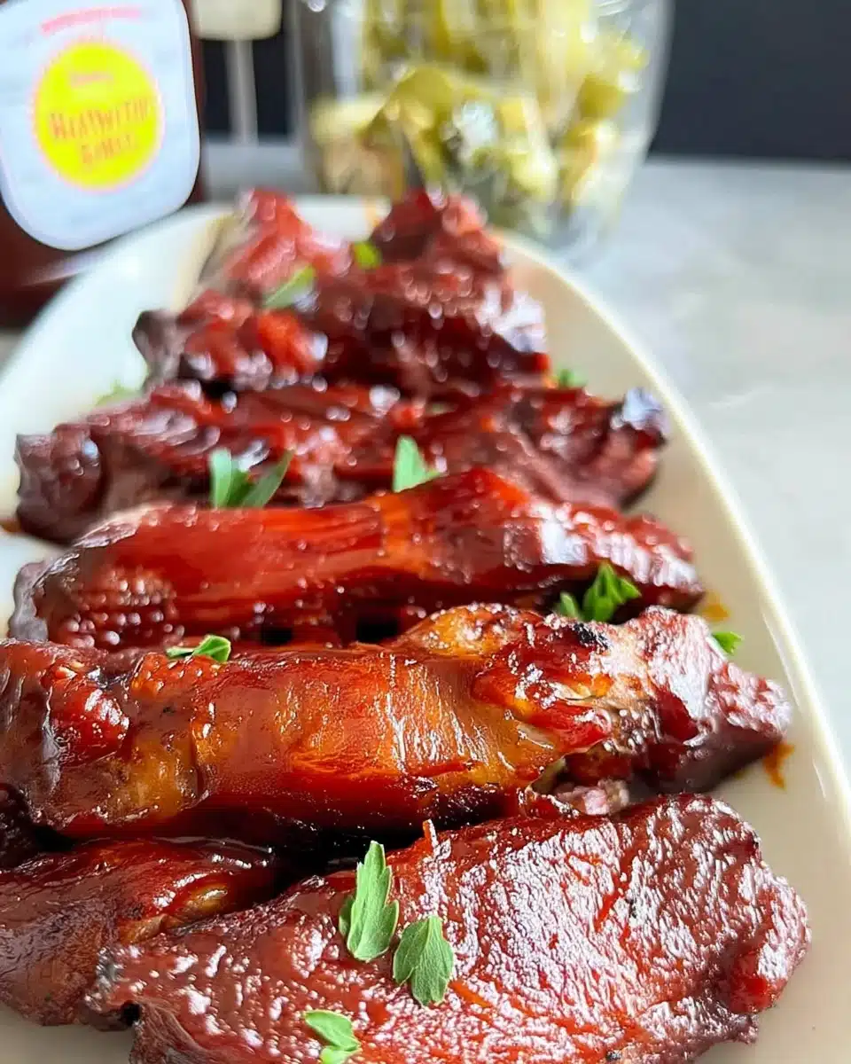 Oven roasted country style ribs with barbecue glaze and fresh herbs