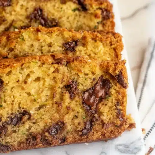 Soft, tender zucchini bread with melty chocolate chips, golden crust, and moist interior