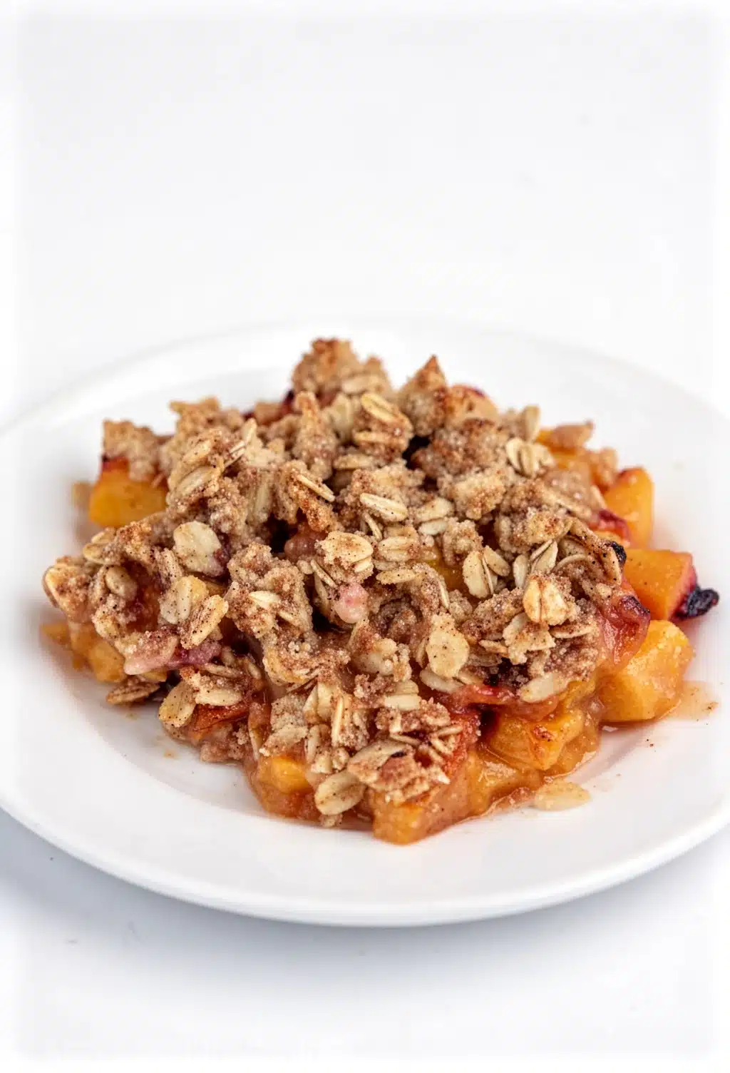The ultimate healthy peach crumble with crispy oat topping and juicy peaches