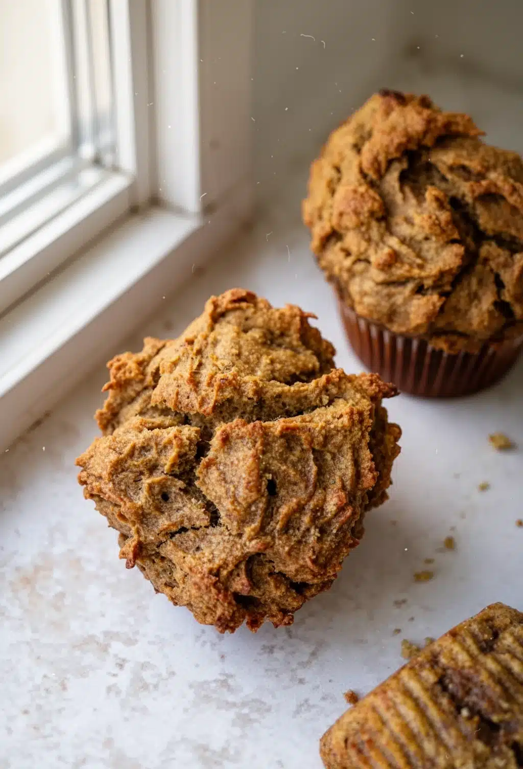 AIP Banana Bread Muffins with Banana and Pumpkin AIP banana bread muffins on white surface, golden brown and moist