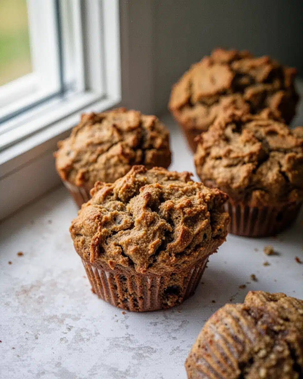 AIP Banana Bread Muffins Recipe AIP banana bread muffins with cracked tops on white surface