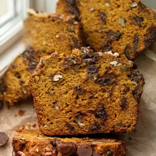 Best Healthy Pumpkin Bread: A Cozy Delight! 1 Slices of best healthy pumpkin bread with chocolate chips and pecans