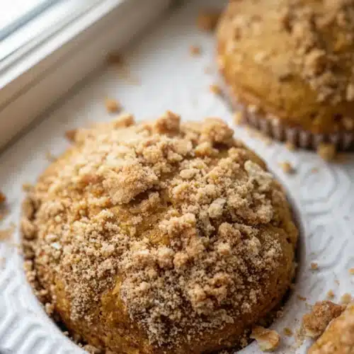 Breadstreusel Pumpkin Muffins: A Delicious Fall Treat 1 Breadstreusel pumpkin muffins with crumbly topping in a white muffin tin