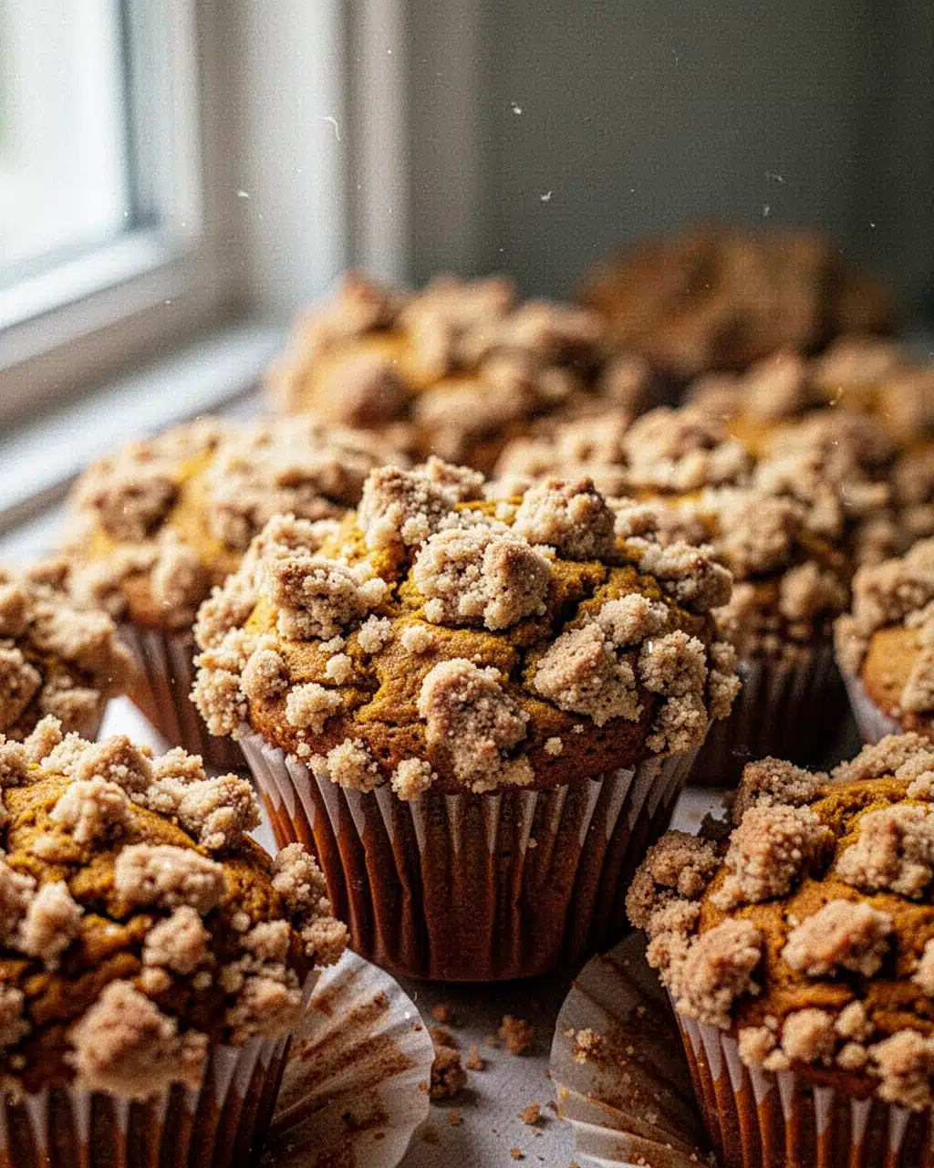 Breadstreusel Pumpkin Muffins with Crumbly Topping Delicious breadstreusel pumpkin muffins with crumbly topping and moist texture
