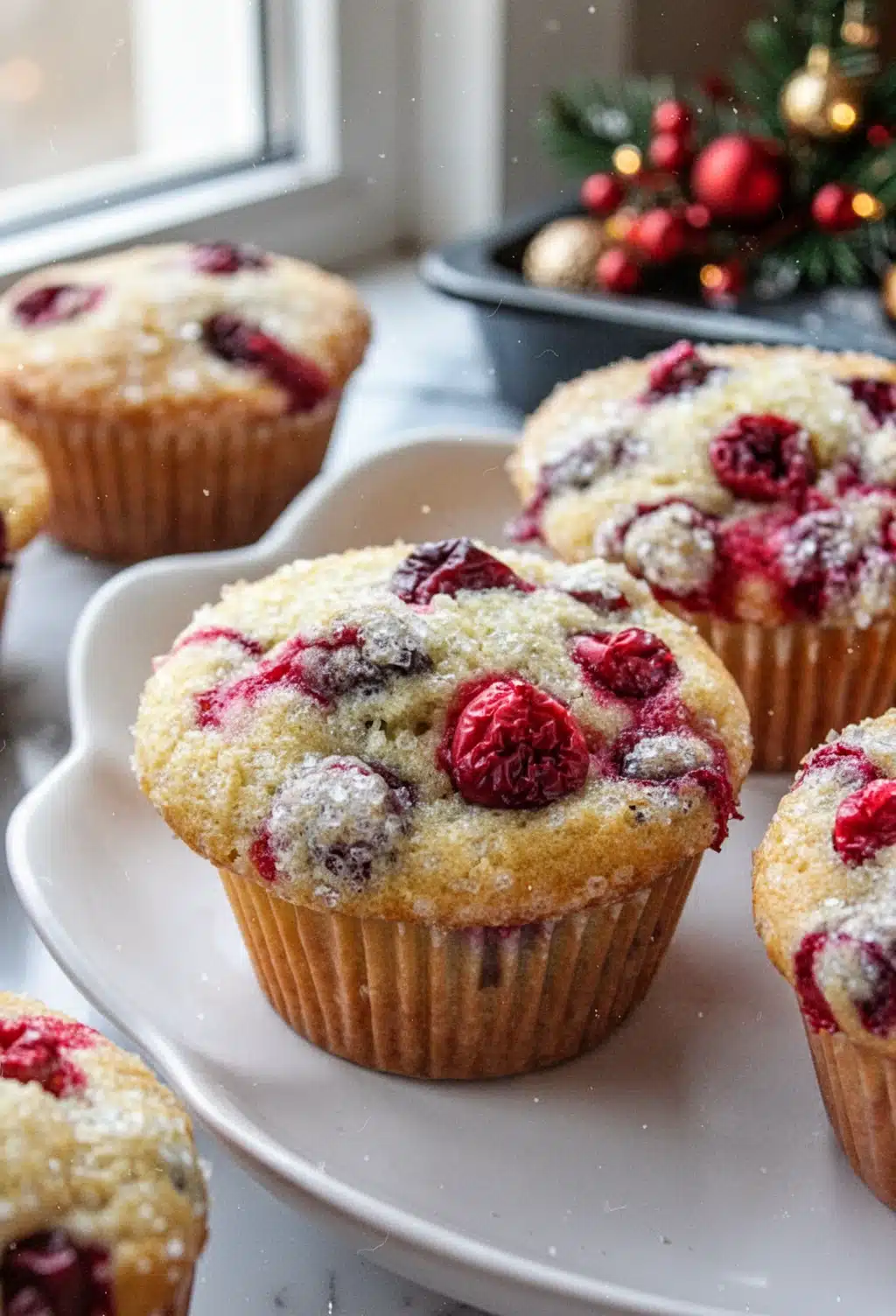 Christmas Cranberry Muffins with Sparkling Sugar Festive Christmas cranberry muffins with fresh cranberries and sparkling sugar topping
