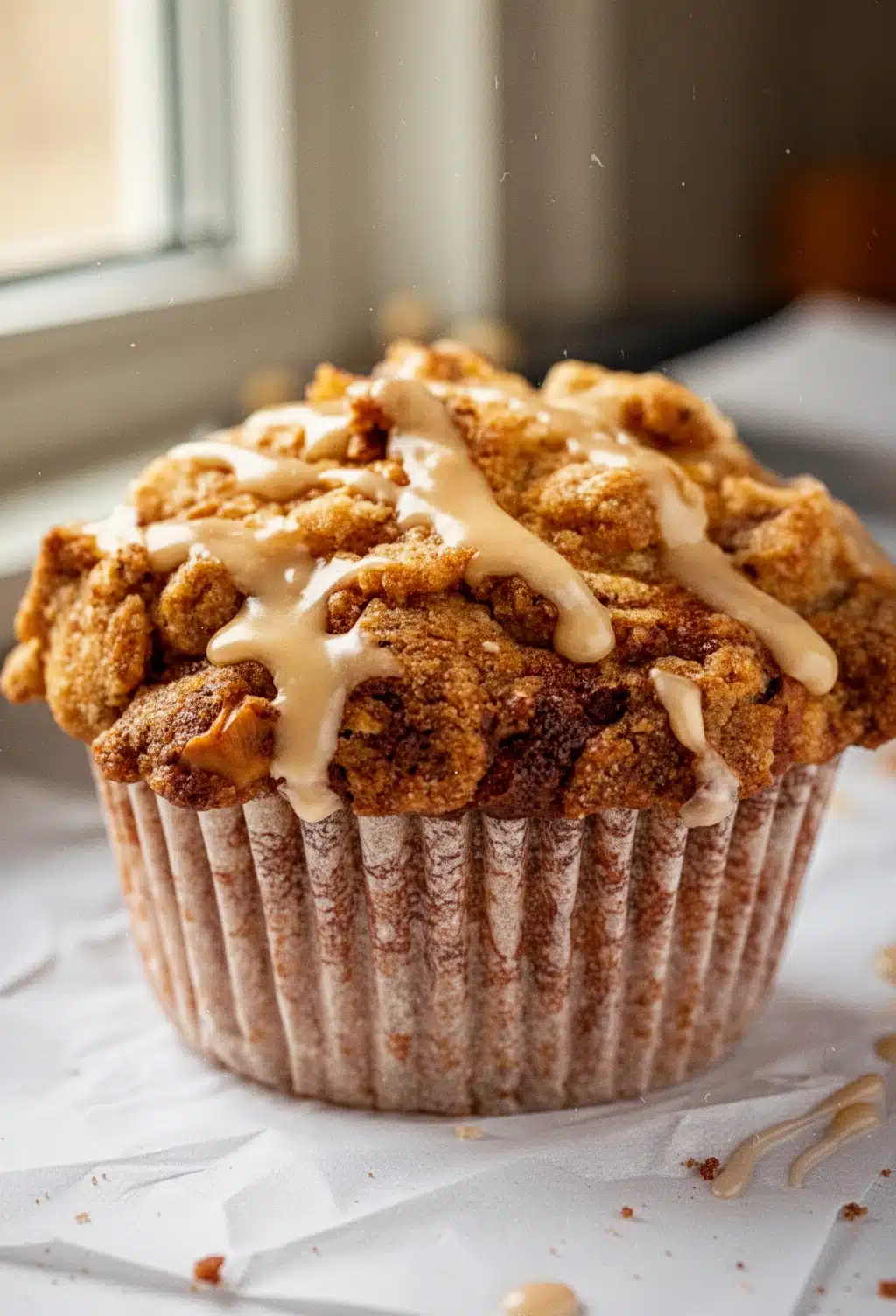 Fall Flavor Muffin with Maple Streusel and Glaze Fall flavor muffin with maple streusel and glaze, golden brown and crispy