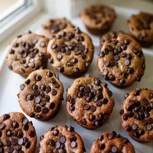 Flourless Chocolate Chip Muffins: Irresistibly Delicious! 1 Flourless chocolate chip muffins with mini chocolate chips on parchment paper