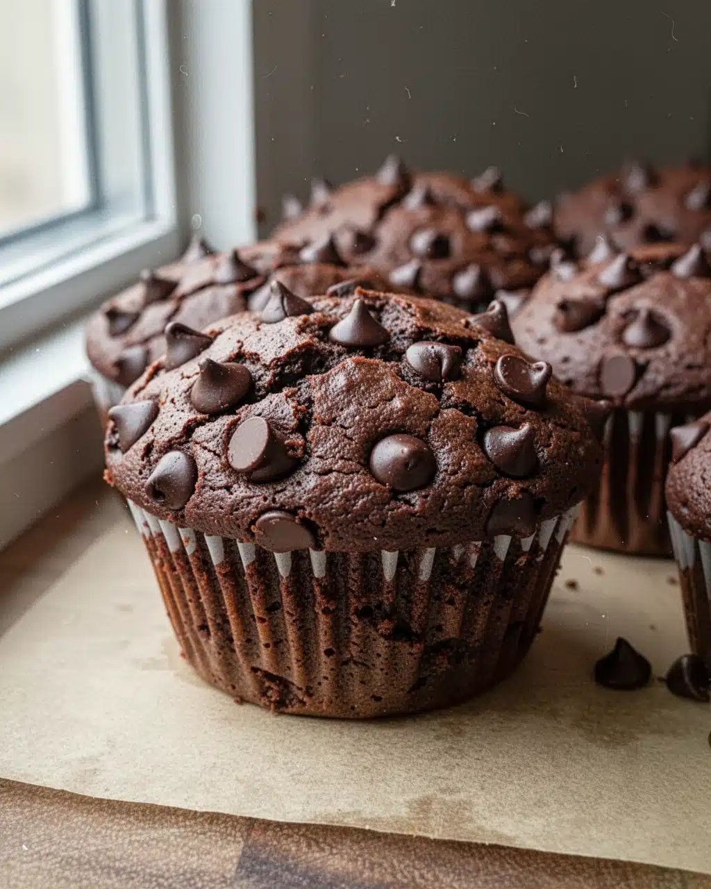 Flourless Chocolate Chip Muffins with Coconut Topping Flourless chocolate chip muffins with toasted coconut and melted chocolate chips