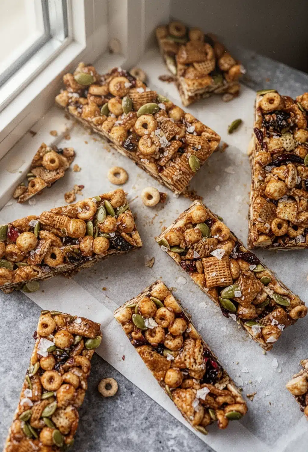 Healthy Cereal Bar Recipe with Nuts and Dried Fruit Healthy cereal bar recipe with Chex, cranberries, and pepitas