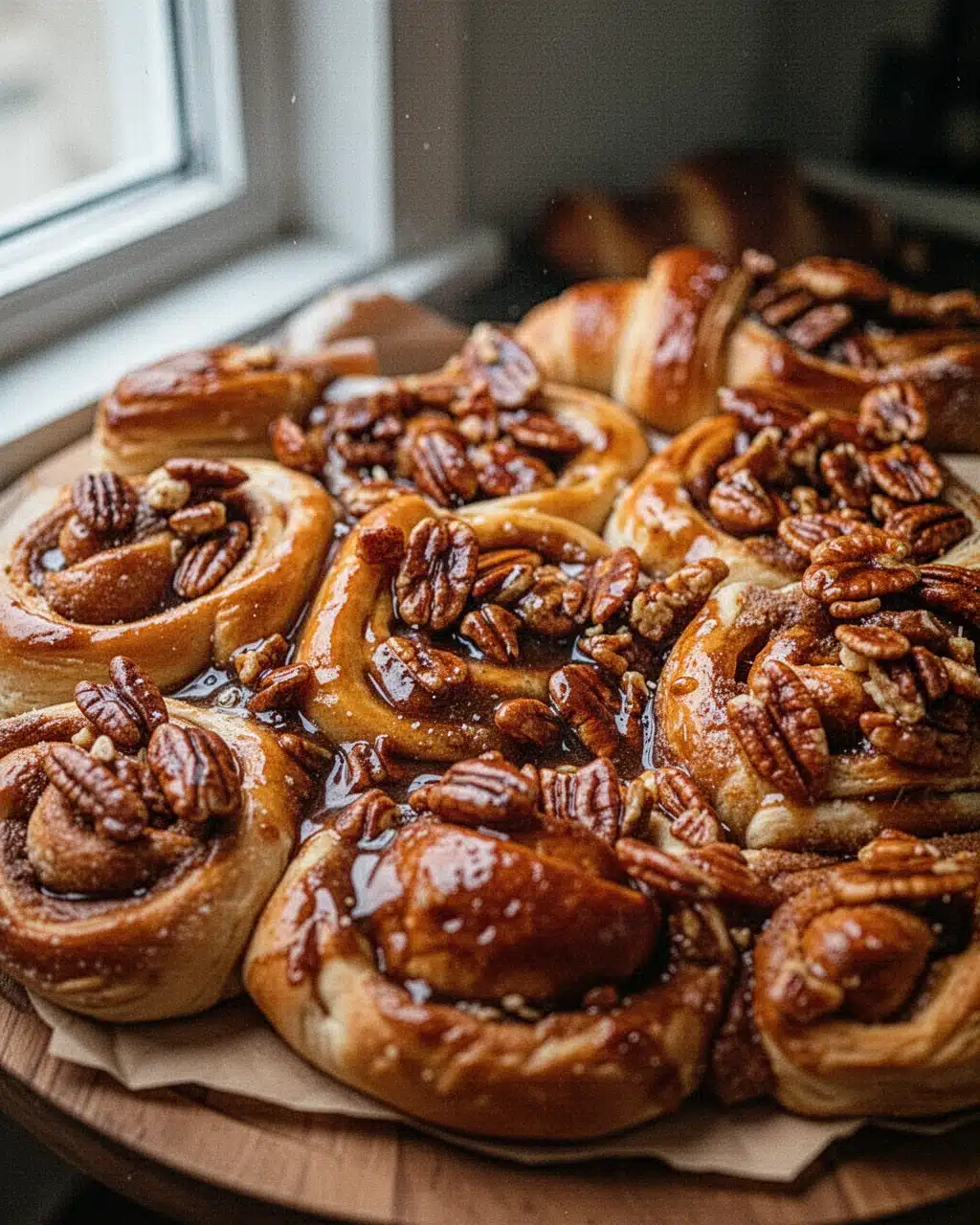 Soft Cinnamon Buns with Gooey Pecan Topping Bakery Dishes Soft cinnamon buns with gooey pecan topping, bakery dishes