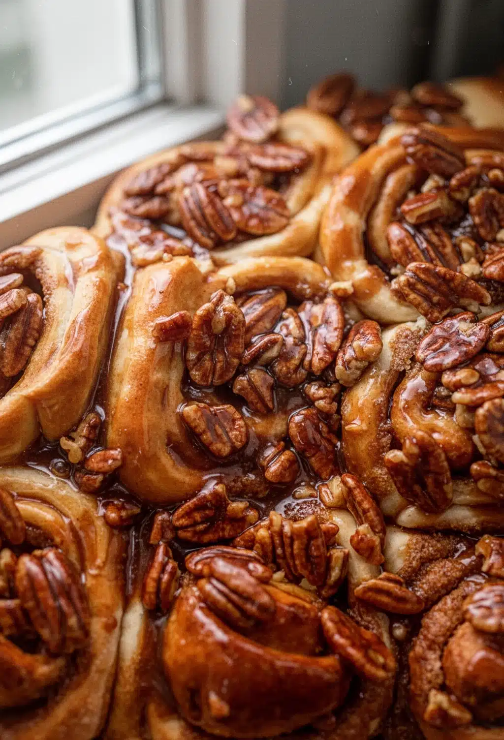 Soft Cinnamon Buns with Gooey Pecan Topping Bakery Dish Soft cinnamon buns with gooey pecan topping, bakery dishes